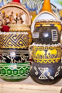 Painted wooden flowers pots at Nairobi market