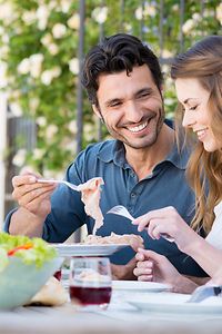 Friends enjoying a spring salad